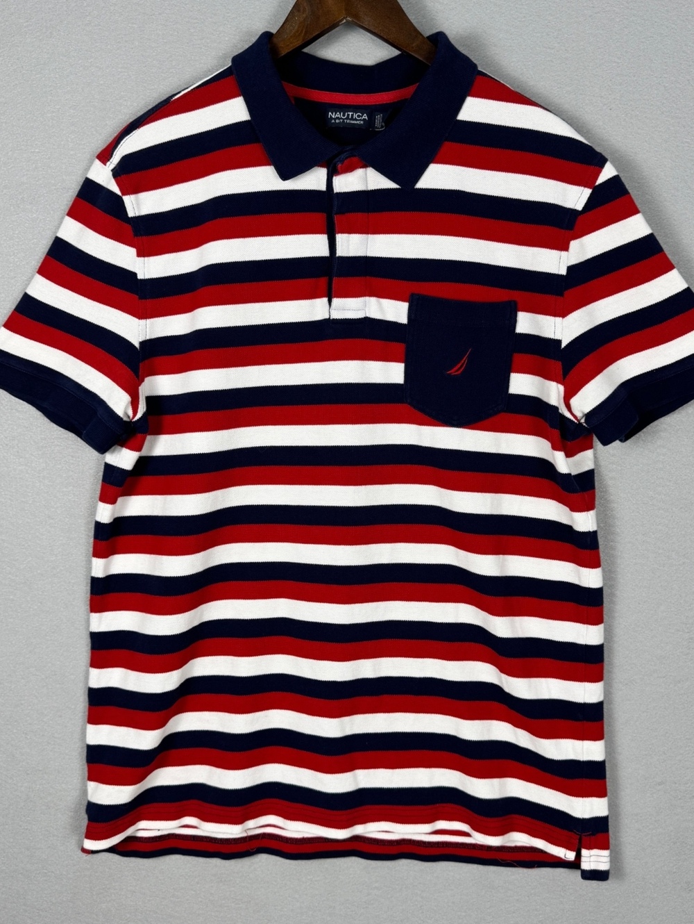 Nautica Men's XL Striped Polo Shirt Red Navy White